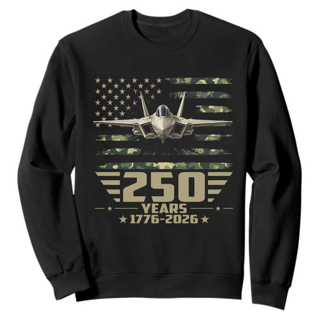 250 Years Anniversary Sweatshirt Patriotic Jet Fighter US Flag Camo TS14 Black Print Your Wear