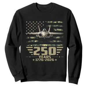 250 Years Anniversary Sweatshirt Patriotic Jet Fighter US Flag Camo TS14 Black Print Your Wear