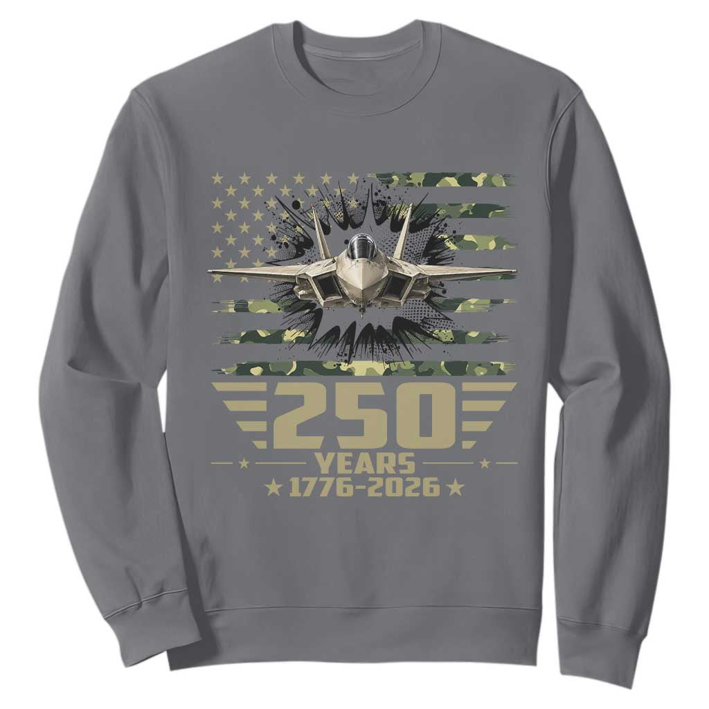 250 Years Anniversary Sweatshirt Patriotic Jet Fighter US Flag Camo TS14 Charcoal Print Your Wear