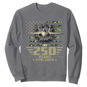 250 Years Anniversary Sweatshirt Patriotic Jet Fighter US Flag Camo TS14 Charcoal Print Your Wear