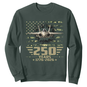 250 Years Anniversary Sweatshirt Patriotic Jet Fighter US Flag Camo TS14 Dark Forest Green Print Your Wear