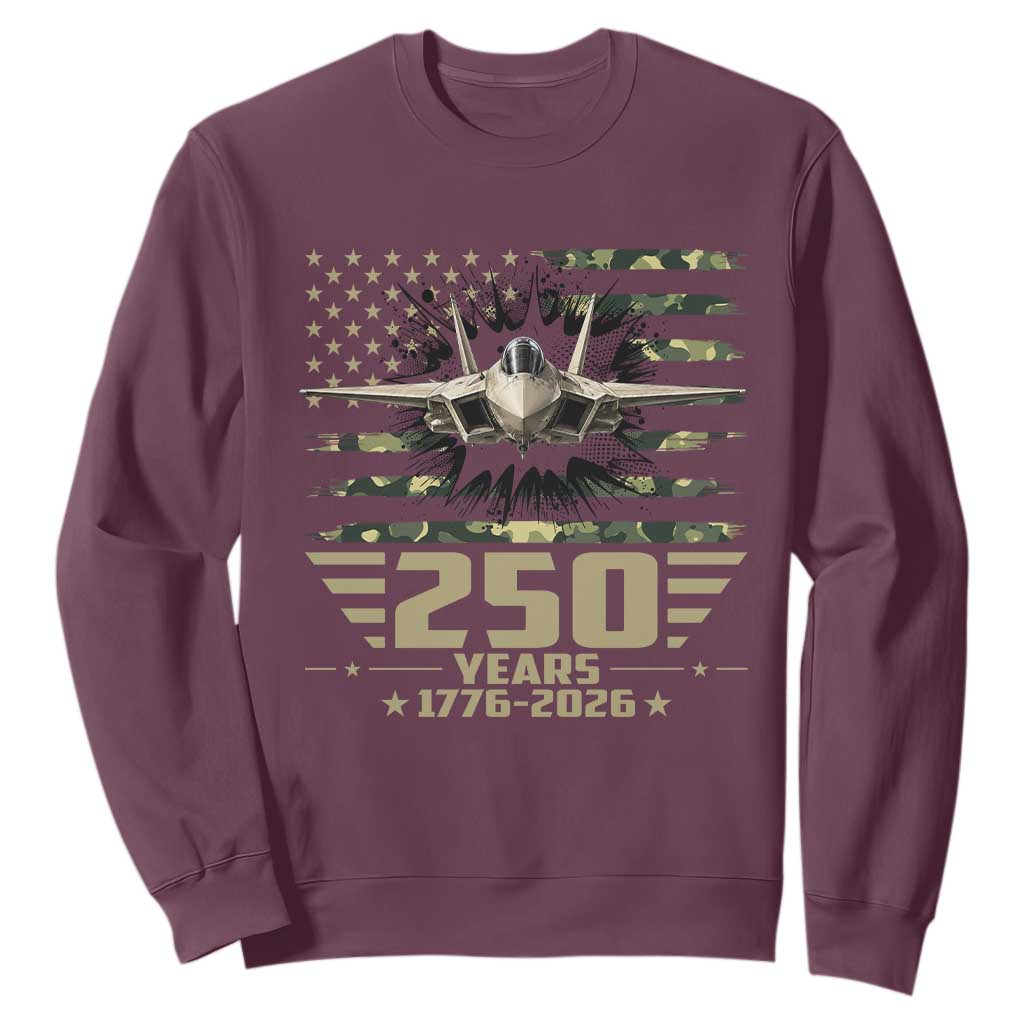 250 Years Anniversary Sweatshirt Patriotic Jet Fighter US Flag Camo TS14 Maroon Print Your Wear