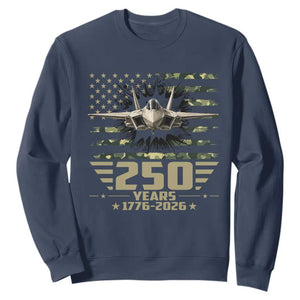 250 Years Anniversary Sweatshirt Patriotic Jet Fighter US Flag Camo TS14 Navy Print Your Wear