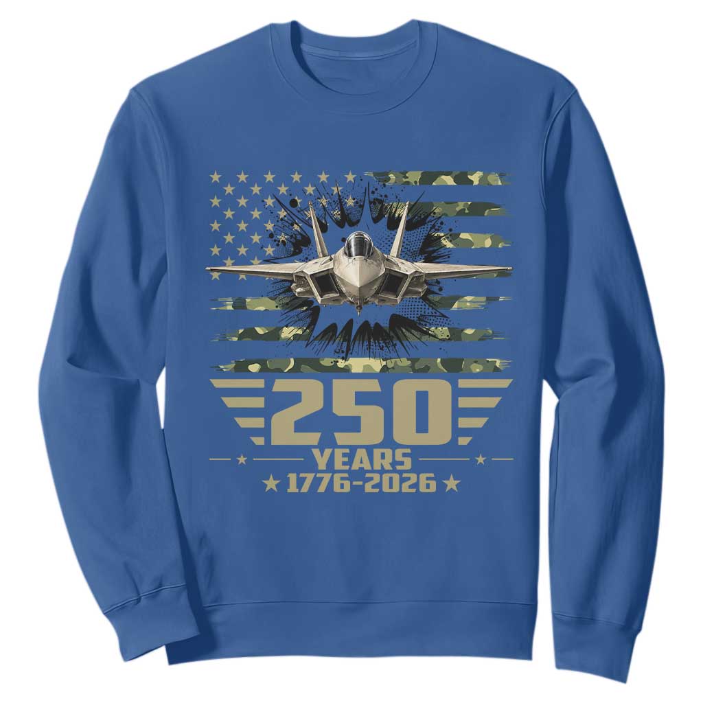 250 Years Anniversary Sweatshirt Patriotic Jet Fighter US Flag Camo TS14 Royal Blue Print Your Wear