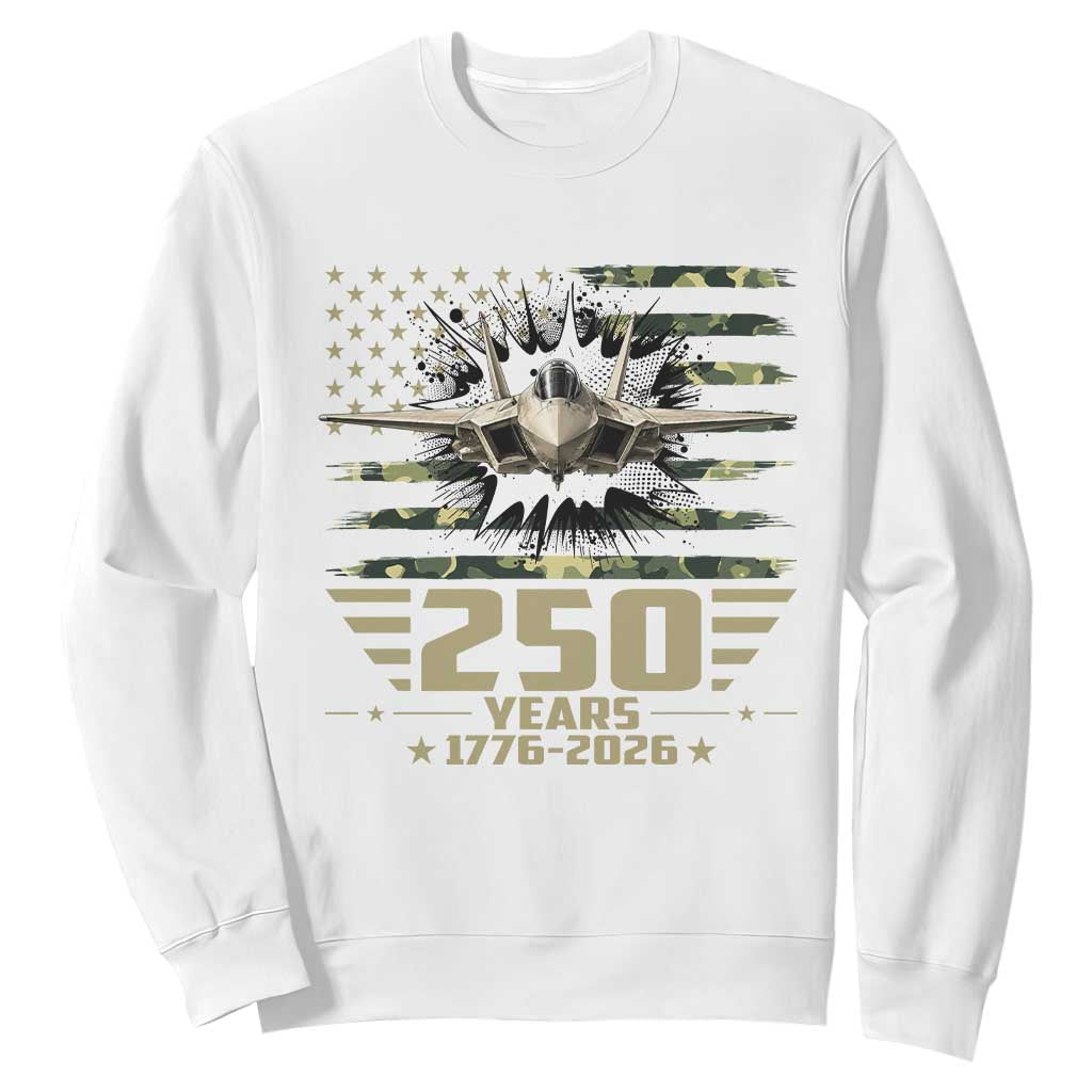 250 Years Anniversary Sweatshirt Patriotic Jet Fighter US Flag Camo TS14 White Print Your Wear