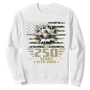 250 Years Anniversary Sweatshirt Patriotic Jet Fighter US Flag Camo TS14 White Print Your Wear