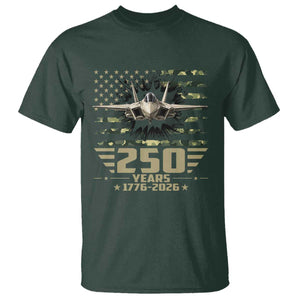 250 Years Anniversary T Shirt Patriotic Jet Fighter US Flag Camo TS14 Dark Forest Green Print Your Wear