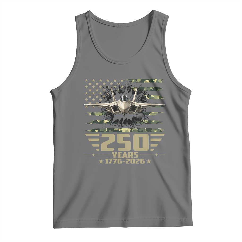 250 Years Anniversary Tank Top Patriotic Jet Fighter US Flag Camo TS14 Black Heather Print Your Wear