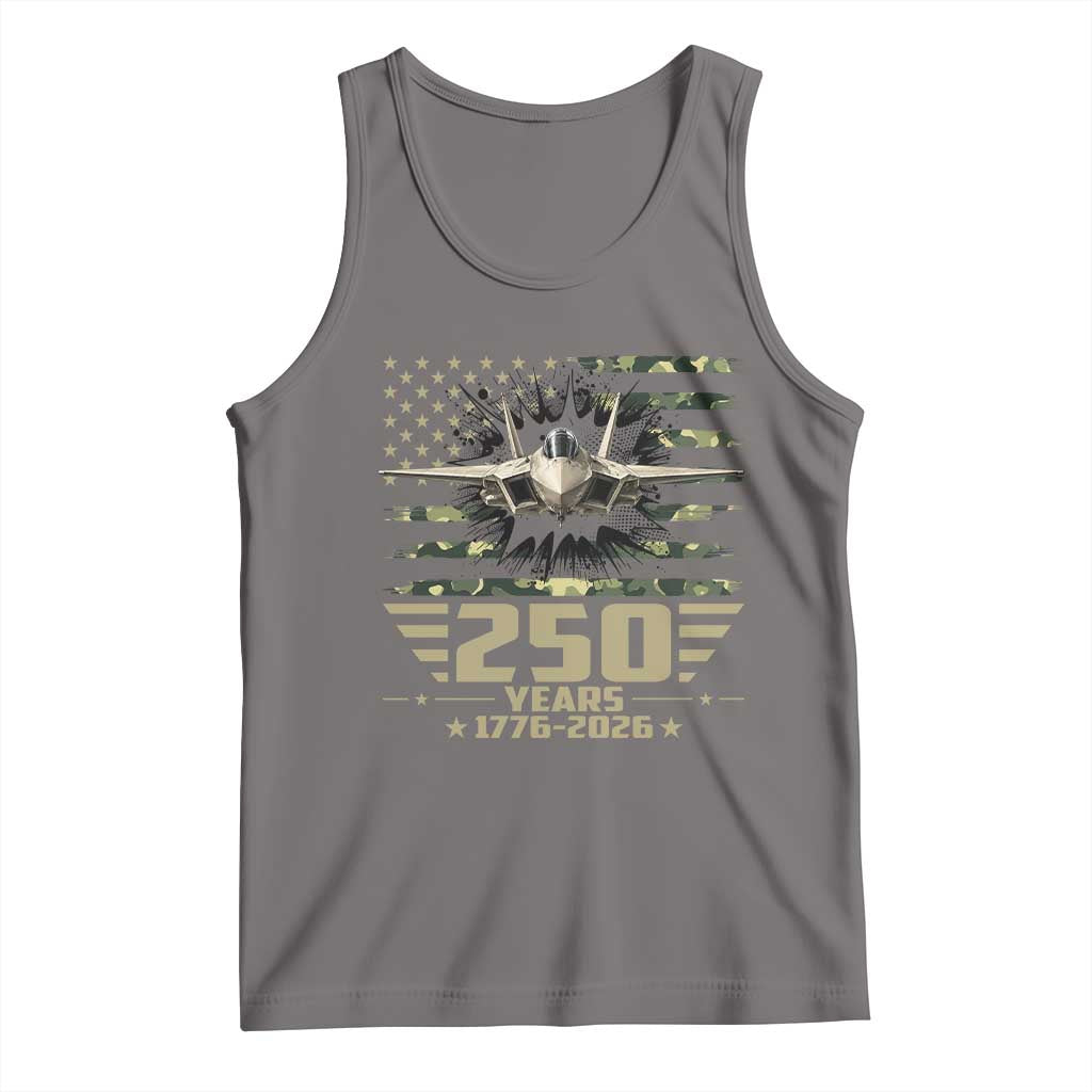 250 Years Anniversary Tank Top Patriotic Jet Fighter US Flag Camo TS14 Deep Heather Print Your Wear