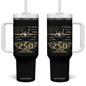250 Years Anniversary Tumbler With Handle Patriotic Jet Fighter US Flag Camo TS14 One Size: 40 oz Black Print Your Wear