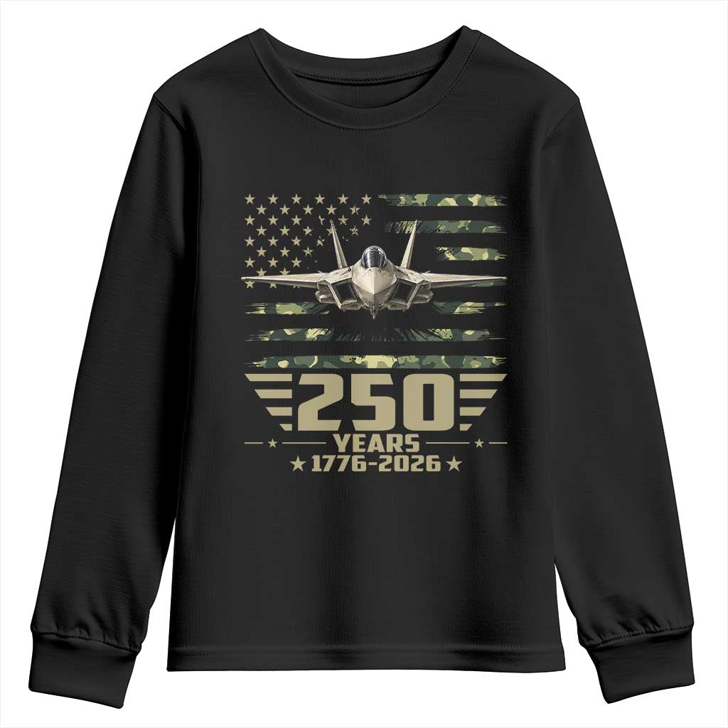 250 Years Anniversary Youth Sweatshirt Patriotic Jet Fighter US Flag Camo TS14 Black Print Your Wear