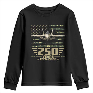 250 Years Anniversary Youth Sweatshirt Patriotic Jet Fighter US Flag Camo TS14 Black Print Your Wear