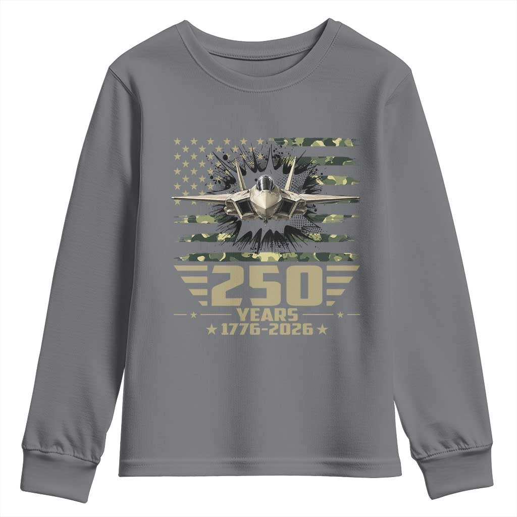 250 Years Anniversary Youth Sweatshirt Patriotic Jet Fighter US Flag Camo TS14 Charcoal Print Your Wear