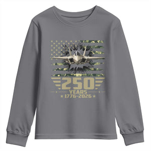 250 Years Anniversary Youth Sweatshirt Patriotic Jet Fighter US Flag Camo TS14 Charcoal Print Your Wear