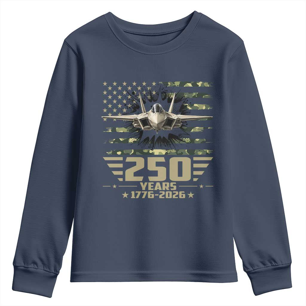 250 Years Anniversary Youth Sweatshirt Patriotic Jet Fighter US Flag Camo TS14 Navy Print Your Wear
