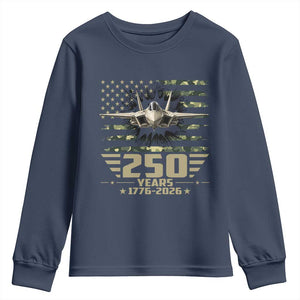 250 Years Anniversary Youth Sweatshirt Patriotic Jet Fighter US Flag Camo TS14 Navy Print Your Wear