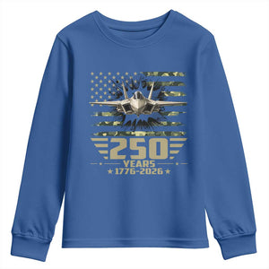 250 Years Anniversary Youth Sweatshirt Patriotic Jet Fighter US Flag Camo TS14 Royal Blue Print Your Wear
