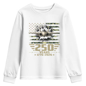 250 Years Anniversary Youth Sweatshirt Patriotic Jet Fighter US Flag Camo TS14 White Print Your Wear