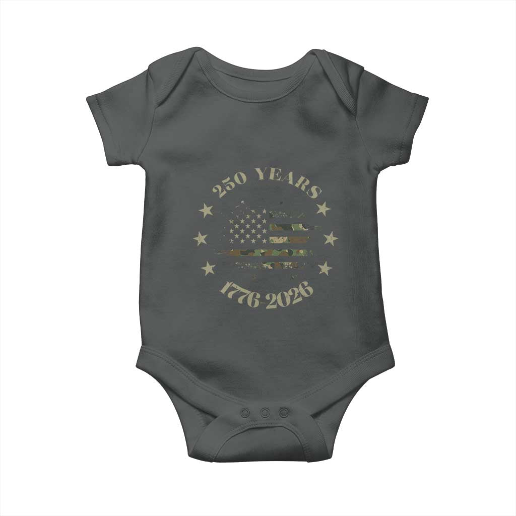 250 Years Anniversary Baby Onesie Camo American Flag Independence Day TS14 Dark Heather Print Your Wear