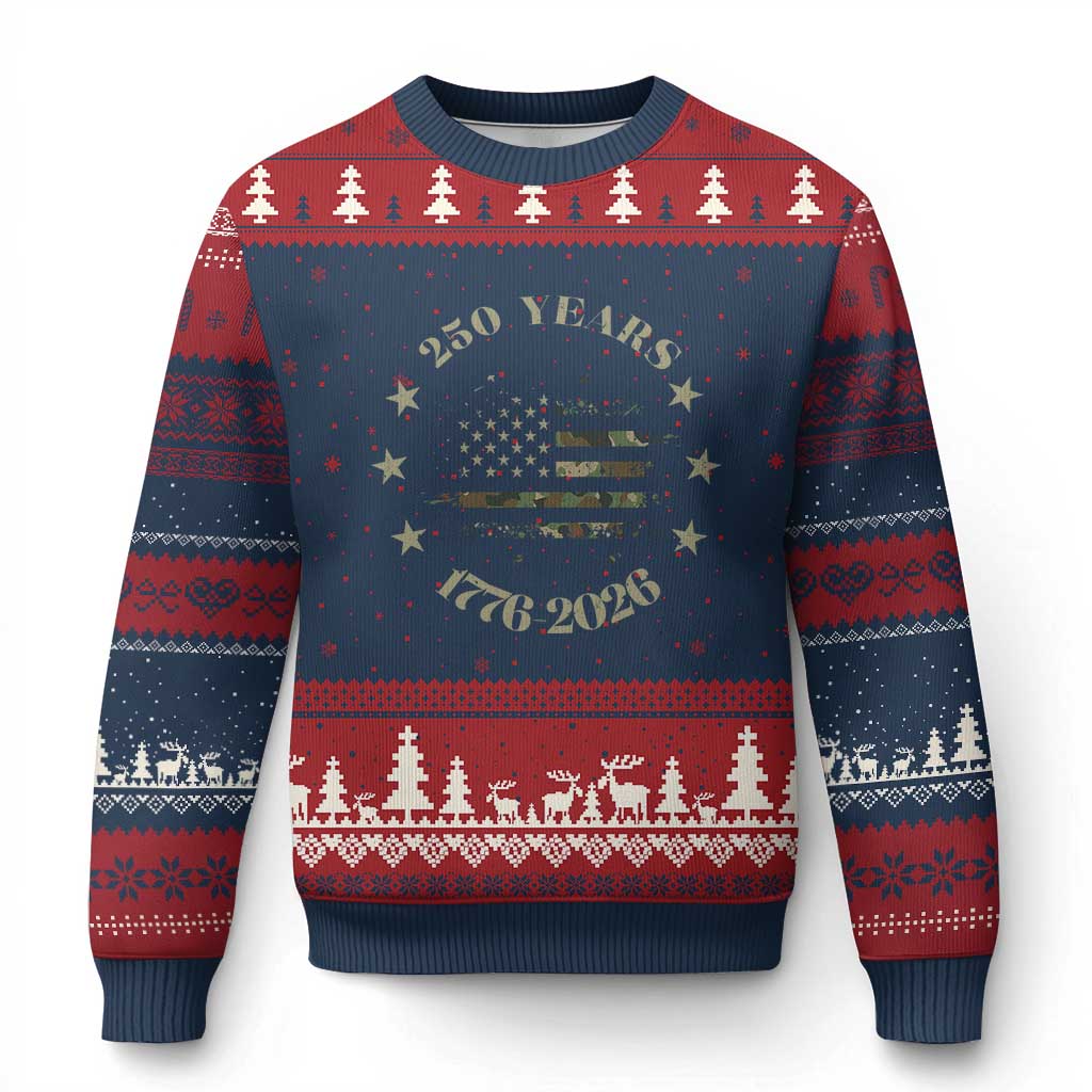 250 Years Anniversary Ugly Christmas Sweater Camo American Flag Independence Day TS14 Navy Red Print Your Wear