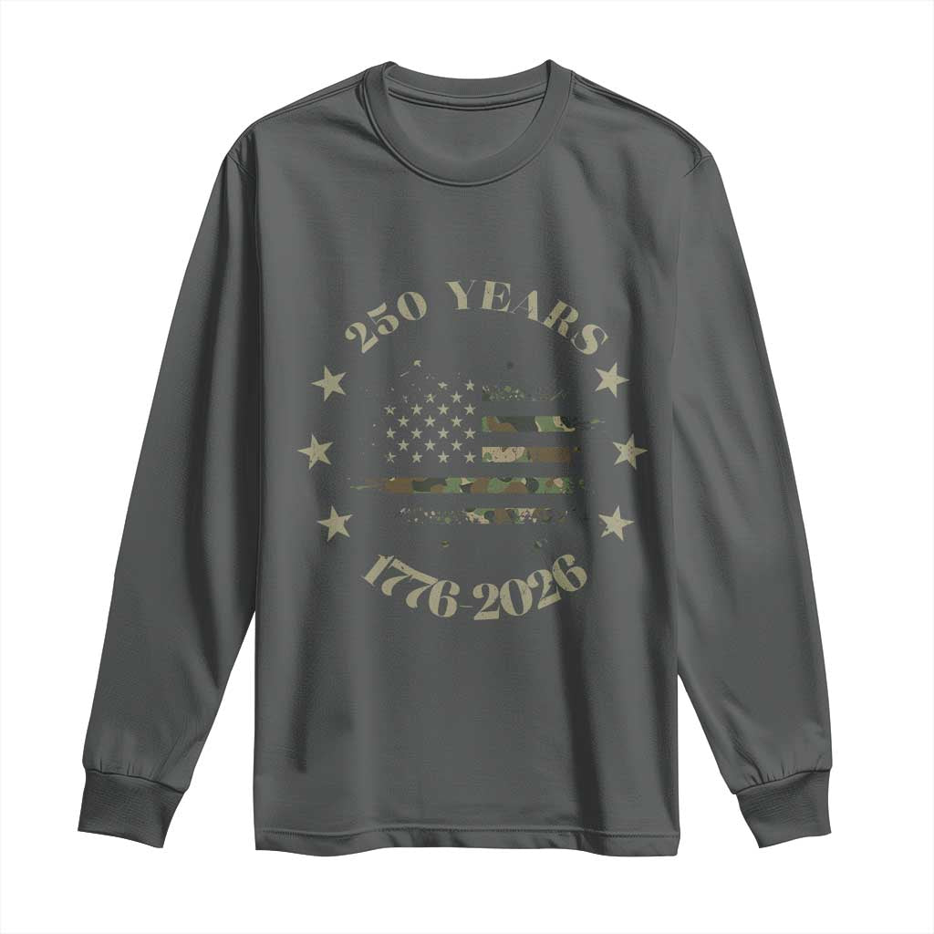 250 Years Anniversary Long Sleeve Shirt Camo American Flag Independence Day TS14 Dark Heather Print Your Wear