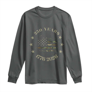 250 Years Anniversary Long Sleeve Shirt Camo American Flag Independence Day TS14 Dark Heather Print Your Wear