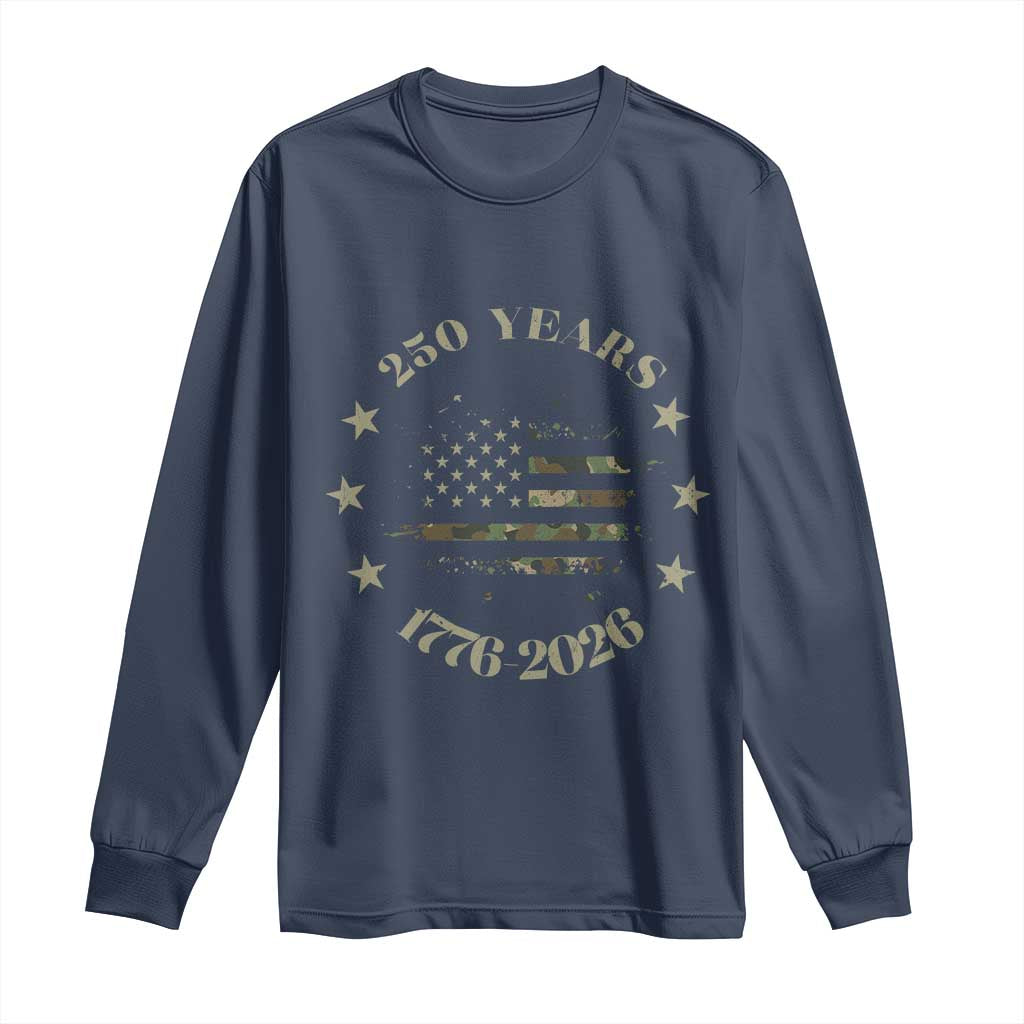 250 Years Anniversary Long Sleeve Shirt Camo American Flag Independence Day TS14 Navy Print Your Wear