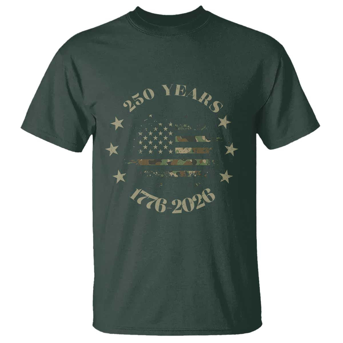 250 Years Anniversary T Shirt Camo American Flag Independence Day TS14 Dark Forest Green Print Your Wear