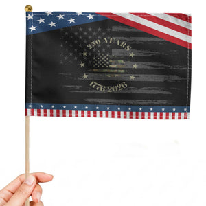 250 Years Anniversary Patriotic Handheld Flag Camo American Flag Independence Day TS14 Distressed 8.2" × 5.5" Black Blue Print Your Wear
