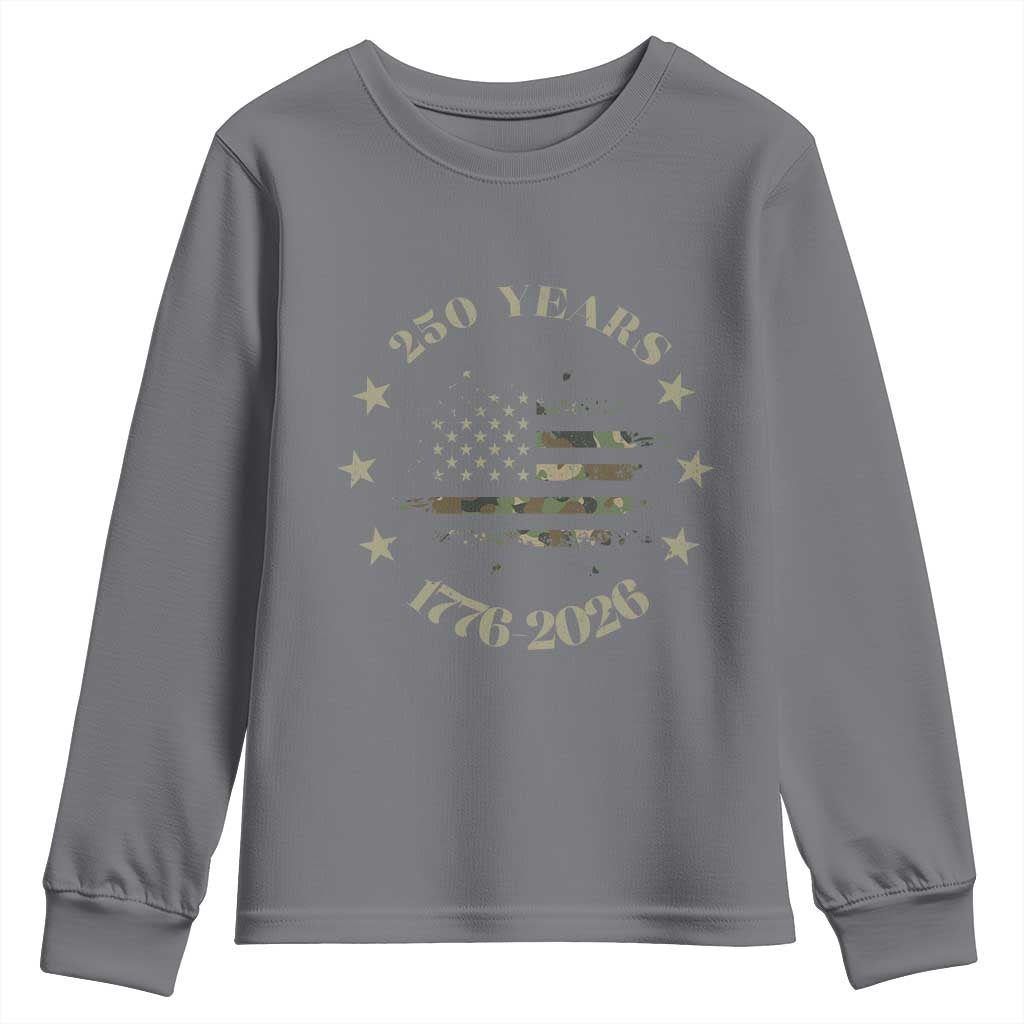 250 Years Anniversary Youth Sweatshirt Camo American Flag Independence Day TS14 Charcoal Print Your Wear