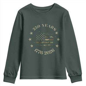 250 Years Anniversary Youth Sweatshirt Camo American Flag Independence Day TS14 Dark Forest Green Print Your Wear