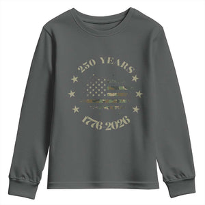 250 Years Anniversary Youth Sweatshirt Camo American Flag Independence Day TS14 Dark Heather Print Your Wear