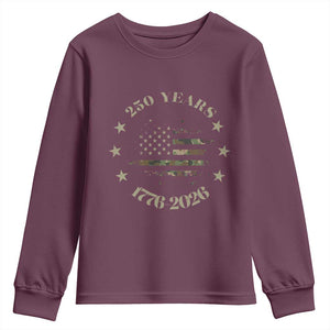 250 Years Anniversary Youth Sweatshirt Camo American Flag Independence Day TS14 Maroon Print Your Wear