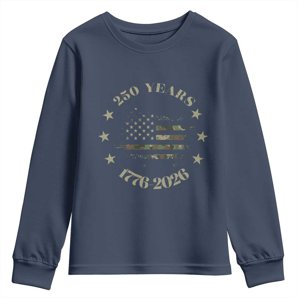 250 Years Anniversary Youth Sweatshirt Camo American Flag Independence Day TS14 Navy Print Your Wear