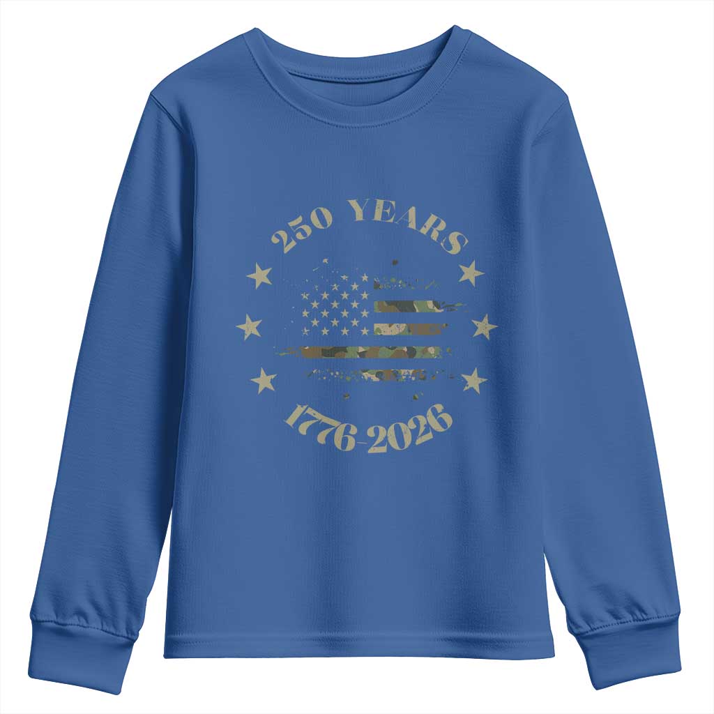 250 Years Anniversary Youth Sweatshirt Camo American Flag Independence Day TS14 Royal Blue Print Your Wear