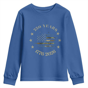 250 Years Anniversary Youth Sweatshirt Camo American Flag Independence Day TS14 Royal Blue Print Your Wear