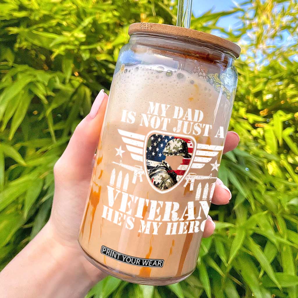 Military Family Veteran Support Glass Can My Papa US Veteran My Hero TS14 Black Print Your Wear
