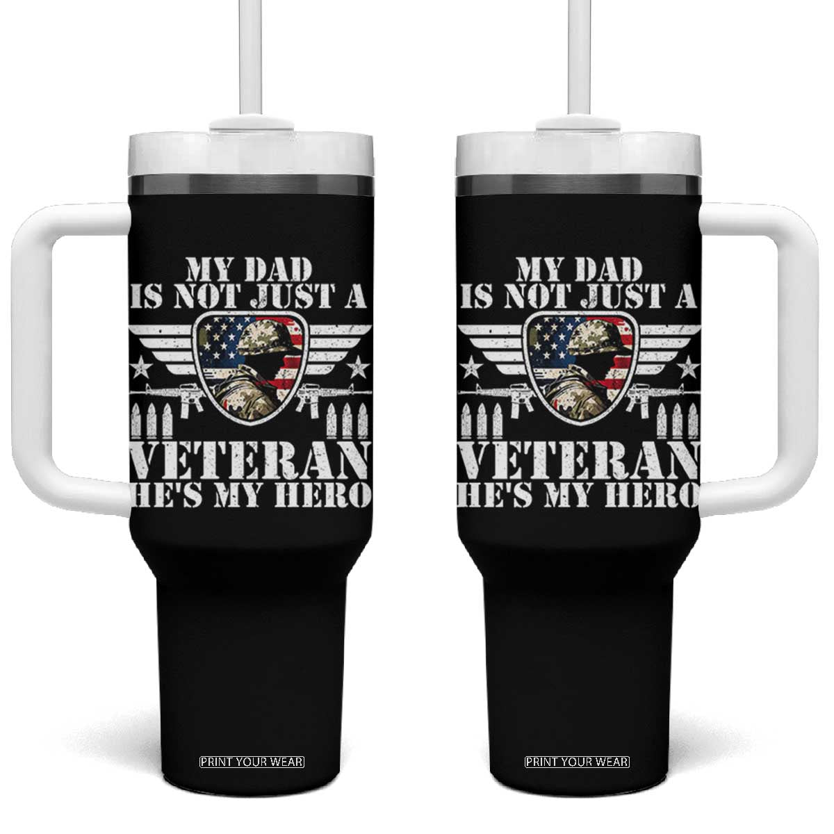 Military Family Veteran Support Tumbler With Handle My Papa US Veteran My Hero TS14 One Size: 40 oz Black Print Your Wear