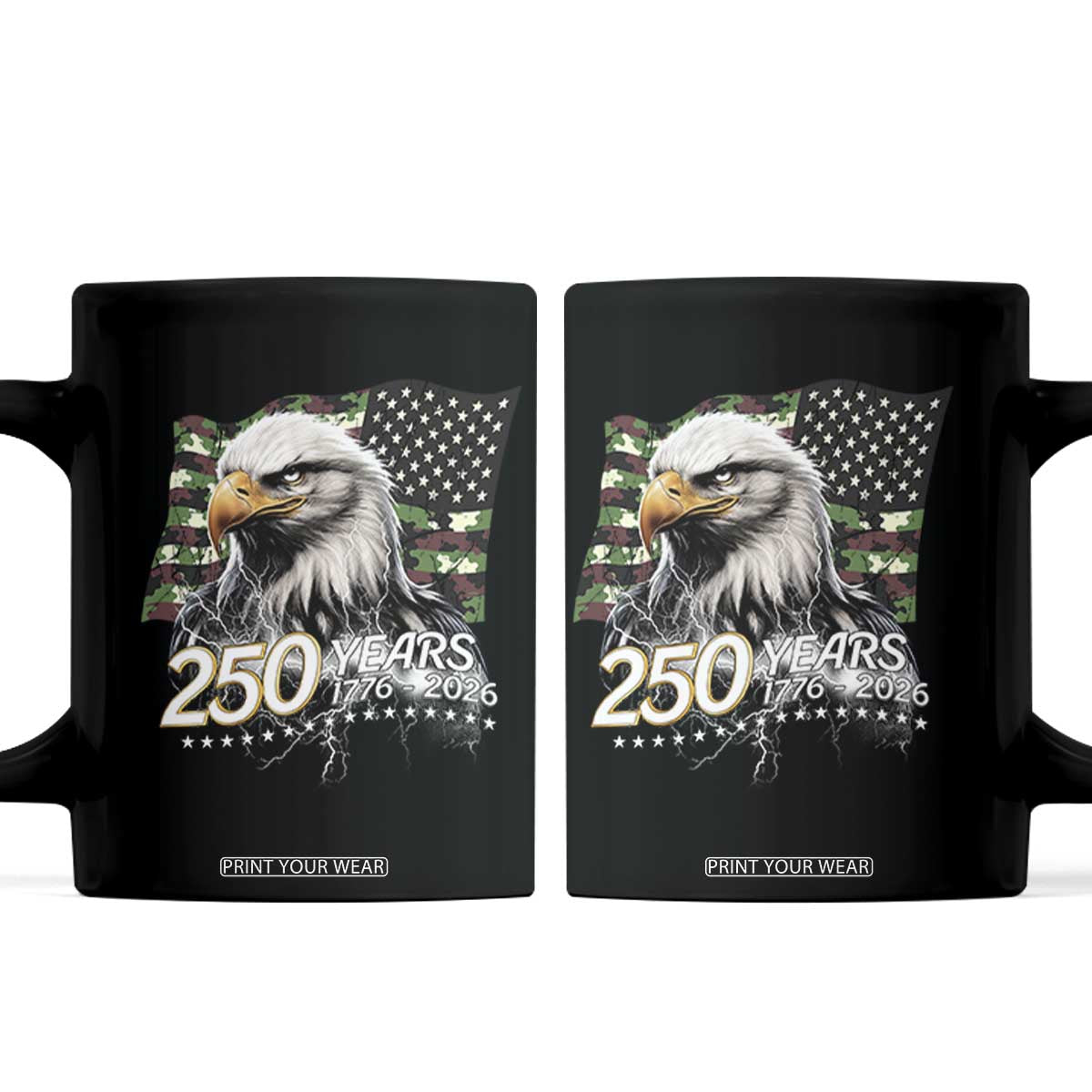 250 Years America Anniversary Coffee Mug Patriotic Bald Eagle Military Tactical American Flag Camo TS14 Black Print Your Wear