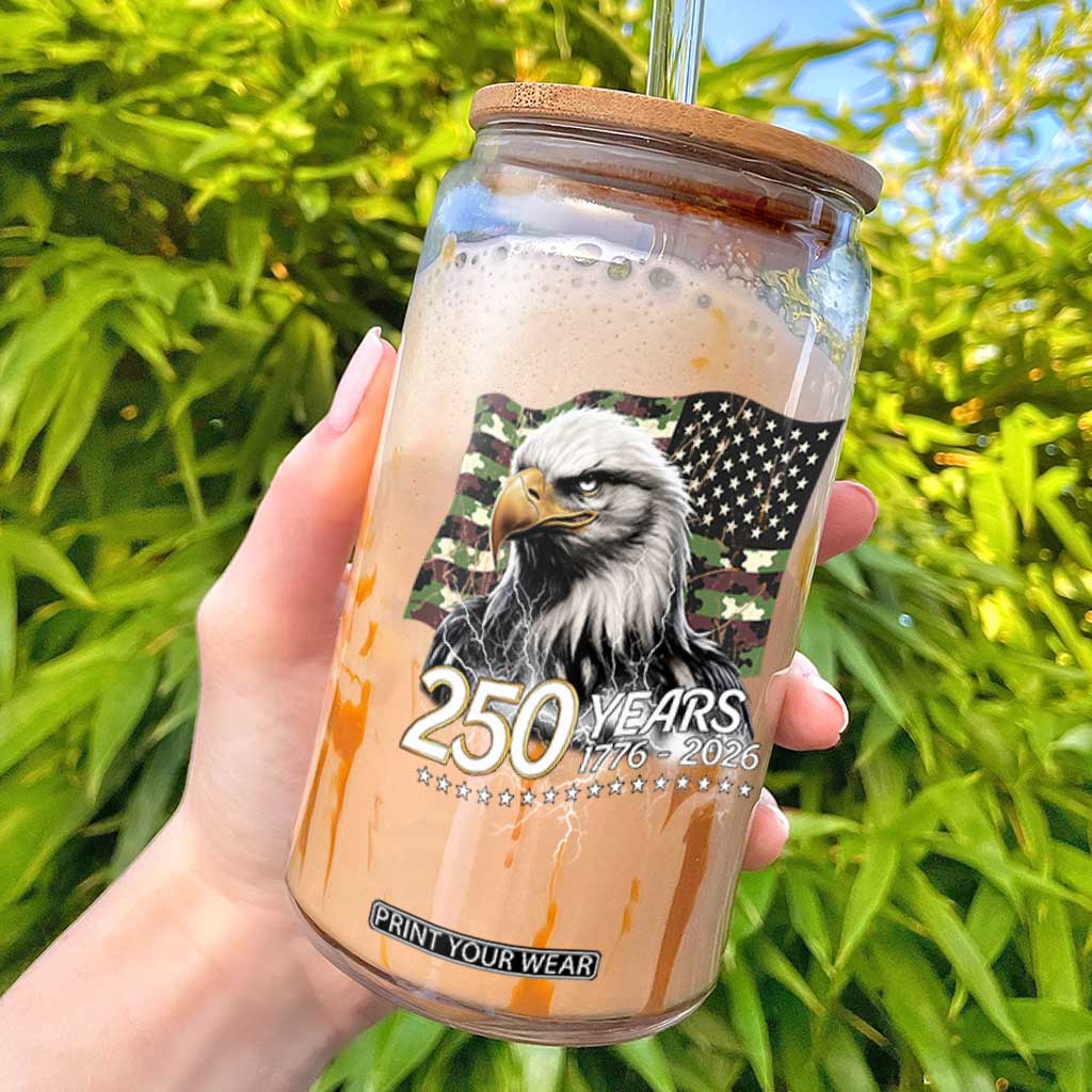 250 Years America Anniversary Glass Can Patriotic Bald Eagle Military Tactical American Flag Camo TS14 Black Print Your Wear