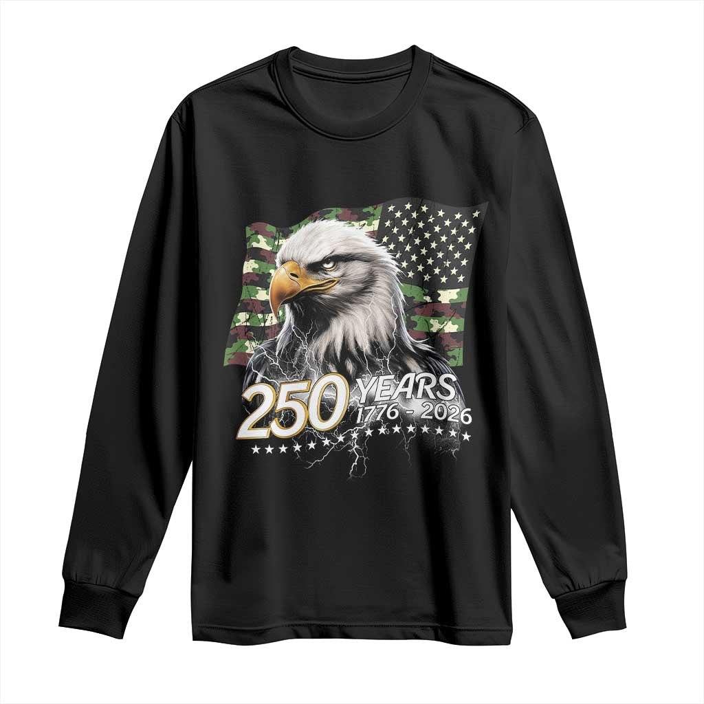 250 Years America Anniversary Long Sleeve Shirt Patriotic Bald Eagle Military Tactical American Flag Camo TS14 Black Print Your Wear