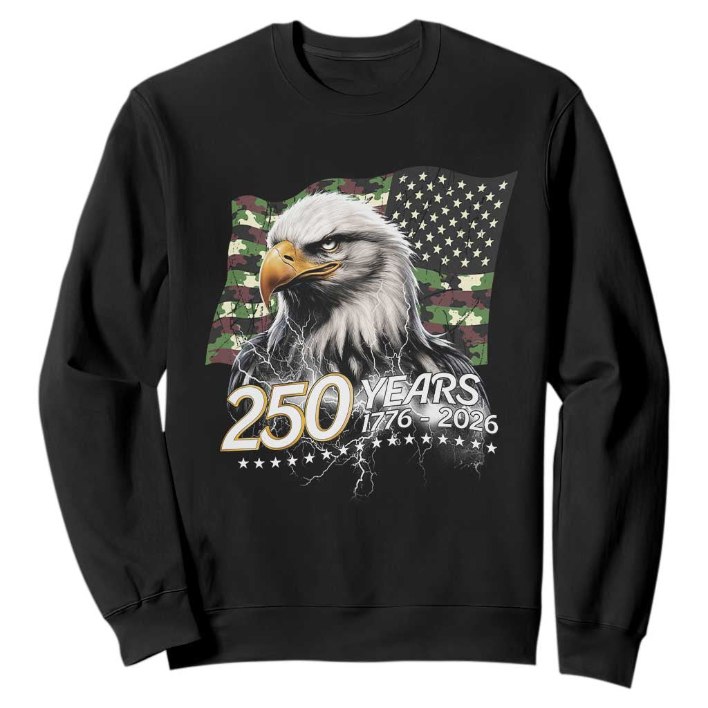 250 Years America Anniversary Sweatshirt Patriotic Bald Eagle Military Tactical American Flag Camo TS14 Black Print Your Wear