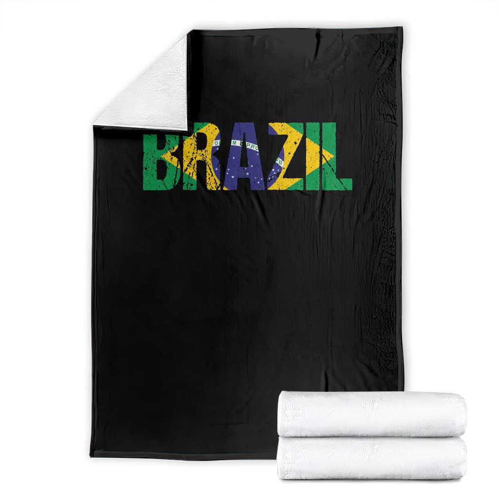 Brazil Brasil Flag Throw Blanket Vintage Distressed Brazil TS14 Black Print Your Wear