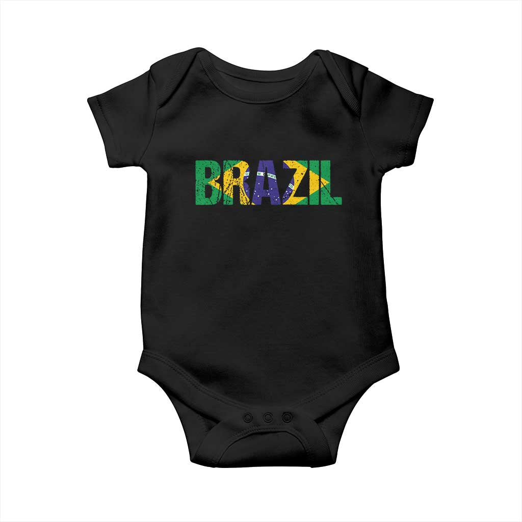 Brazil Brasil Flag Baby Onesie Vintage Distressed Brazil TS14 Black Print Your Wear
