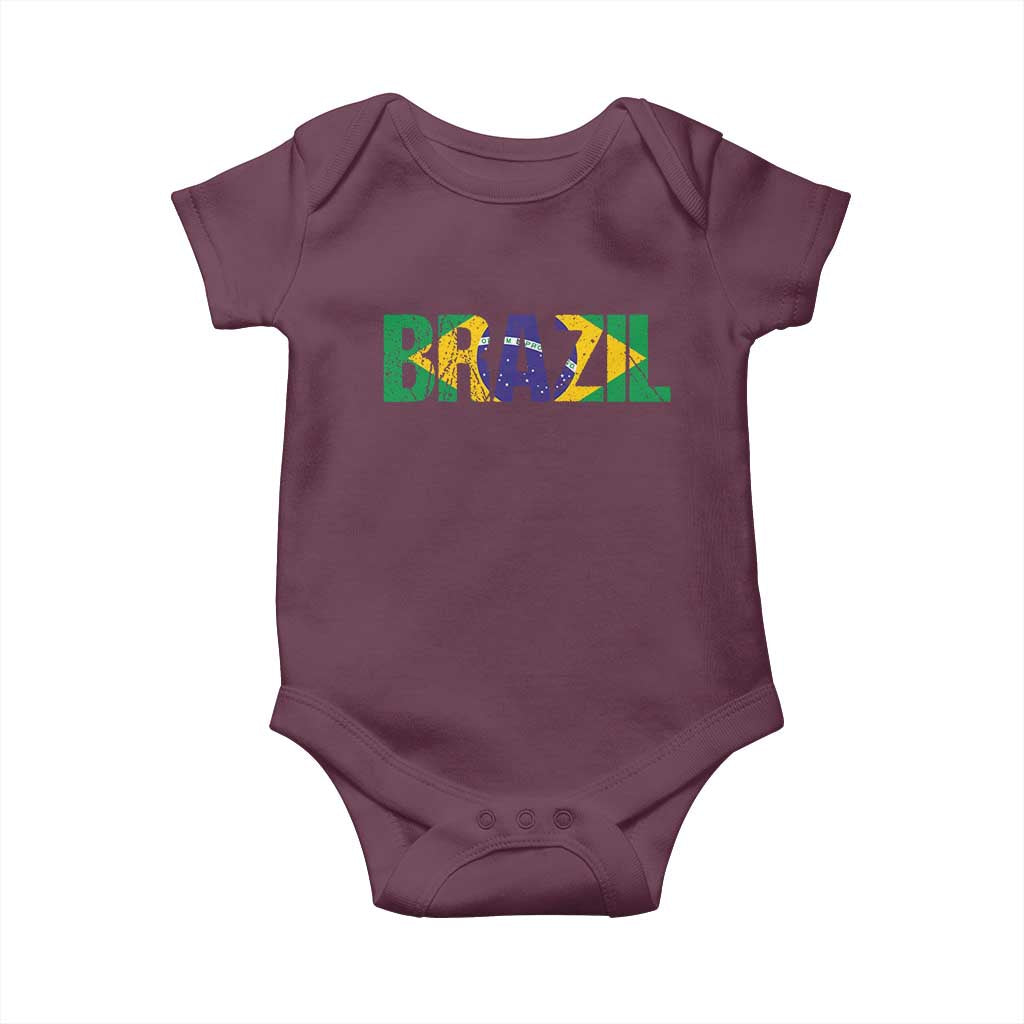Brazil Brasil Flag Baby Onesie Vintage Distressed Brazil TS14 Maroon Print Your Wear