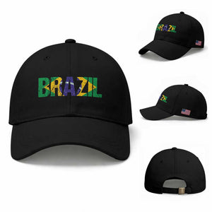 Brazil Brasil Flag Baseball Cap Vintage Distressed Brazil TS14 Baseball Cap Universal Fit Black Print Your Wear