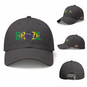 Brazil Brasil Flag Baseball Cap Vintage Distressed Brazil TS14 Baseball Cap Universal Fit Dark Gray Print Your Wear