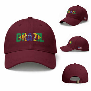Brazil Brasil Flag Baseball Cap Vintage Distressed Brazil TS14 Baseball Cap Universal Fit Maroon Print Your Wear