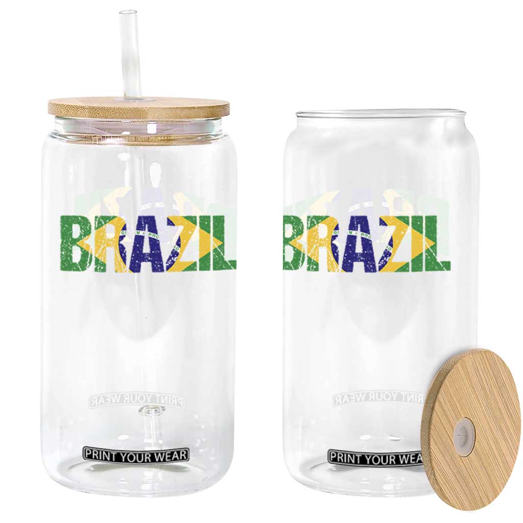 Brazil Brasil Flag Glass Can Vintage Distressed Brazil TS14 Print Your Wear