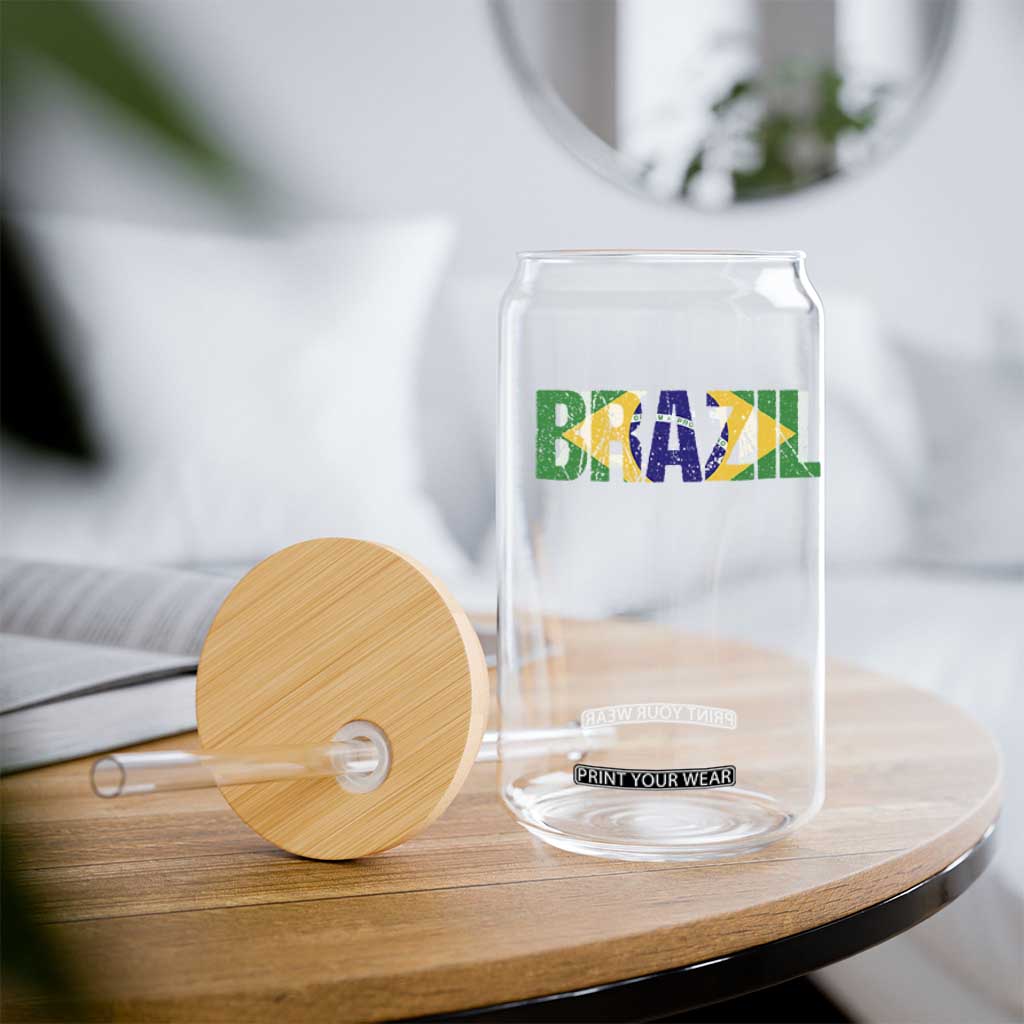 Brazil Brasil Flag Glass Can Vintage Distressed Brazil TS14 Print Your Wear